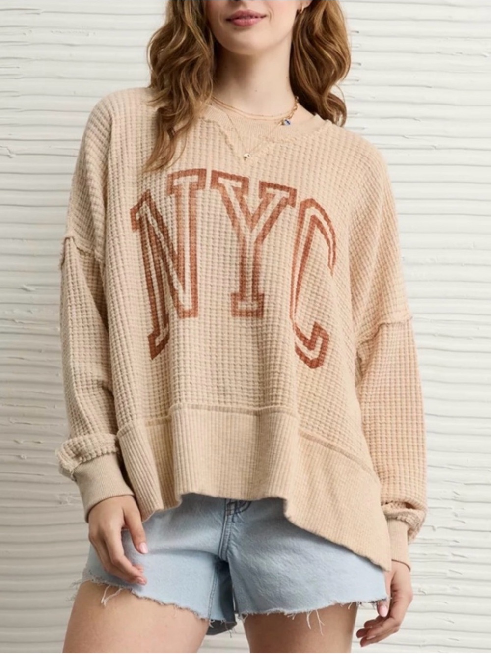 American Eagle Outfitters Big Hug Crew Neck Waffle NYC Sweatshirt